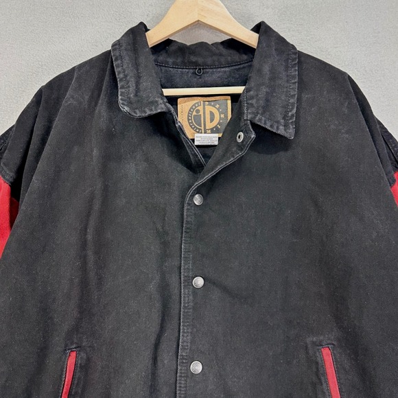 VTG‎ 90s Trucker Jacket Mens XL Black/Red Denim Independent Freightliner Patch - Picture 3 of 7